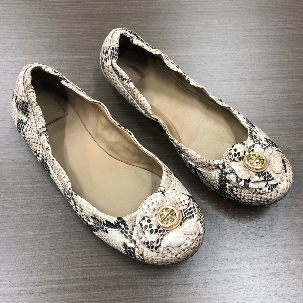Tory Burch Snakeskin Print Leather Flats